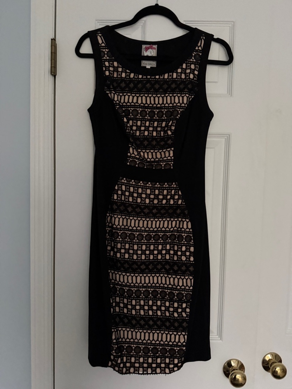 Yoana Baraschi Black Lace-Overlay Midi Dress with Nude Lining